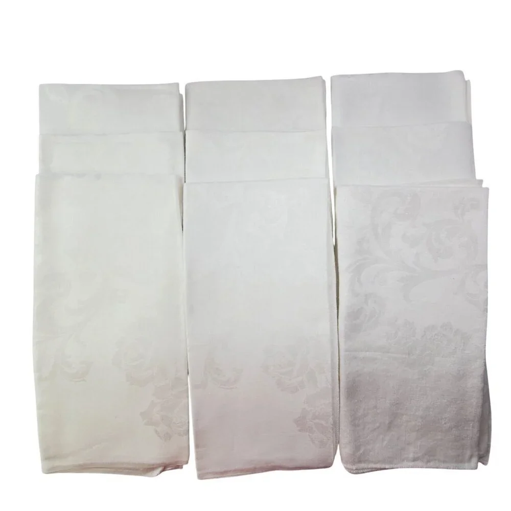 9 VTG White Damask Heirloom Rose Pattern Table Napkins 20